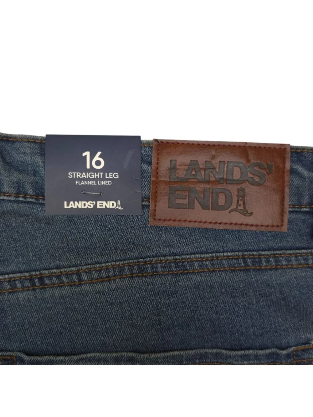 Lands End Flannel Lined Straight Leg Jeans Womens Size 16 Medium Wash